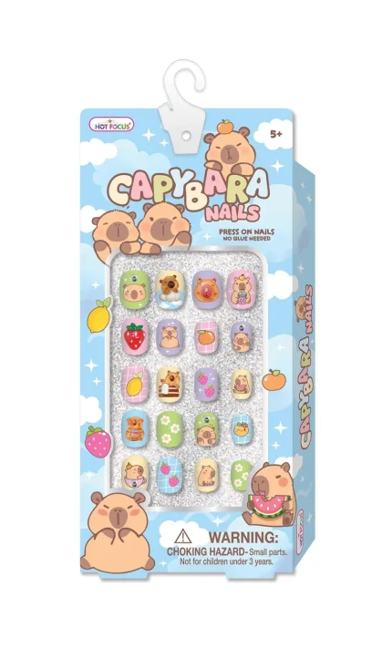 Hot Focus Capybara Nails 24 3D Press-On Nails with Gummy Bear and Candy Motifs for Girls, Ages 5+