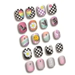 Hot Focus Love Vibes Nails – 20-Piece 3D Press-On Nails Set for Girls, Geometric, Floral and Holographic Designs, Ages 5+ - v