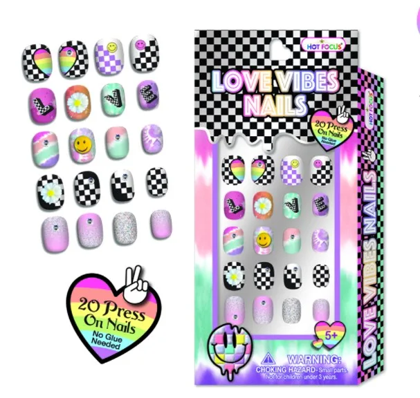 028CV_2.webp Hot Focus Love Vibes Nails – 20-Piece 3D Press-On Nails Set for Girls, Geometric, Floral and Holographic Designs, Ages 5+ - v