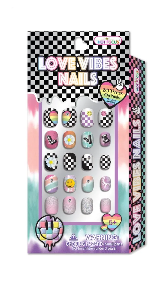 028CV_3.webp Hot Focus Love Vibes Nails – 20-Piece 3D Press-On Nails Set for Girls, Geometric, Floral and Holographic Designs, Ages 5+ - v