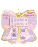 Hot Focus Happy Nails Kids Nail Art Set – 12 Press-On Nails, Glitter Purple Peel-Off Polish and 2 Nail Charms for Girls, Ages