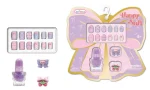 Hot Focus Happy Nails Kids Nail Art Set – 12 Press-On Nails, Glitter Purple Peel-Off Polish and 2 Nail Charms for Girls, Ages
