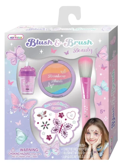 Hot Focus Blush and Brush Kids Beauty Playset – Body Gems and Beauty Tools for Girls, Ages 5+