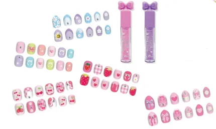 Hot Focus Glamour Days Manicure and Lip Care Set – 5 Press-On Nail Sets and 2 Glitter Lip Glosses for Girls, Ages 5+ - view 2