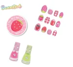 Hot Focus Luxe Lacquer Strawberry Scented Nail Set – 12 Press-On Nails, 2 Peel-Off Nail Polishes and Nail File for Girls, Age