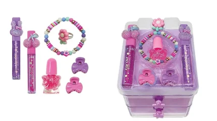 Hot Focus My Beauty Space Kids Beauty Set with Lip Gloss, Nail Polish and Accessories in Pink Storage Box for Girls, Ages 5+ 