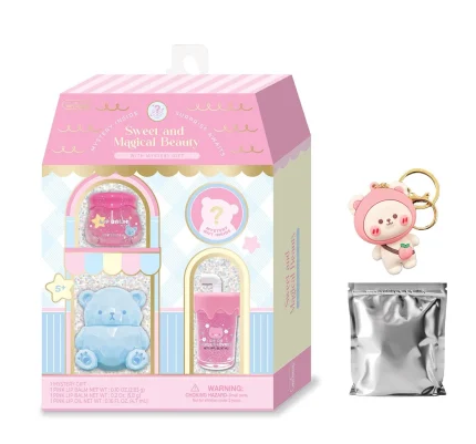 Hot Focus Sweet & Magical Beauty Mystery Set – Two Lip Balms, Lip Gloss and Blind Bag Keychain for Girls, Ages 5+
