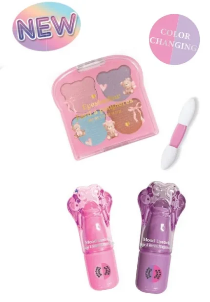 Hot Focus Moody Fun Kids Makeup Kit – 4-Colour Bear-Shaped Eyeshadow Palette and 2 Mood Lipsticks for Girls, Ages 8+ - view 2