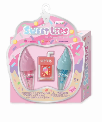 Hot Focus Sweets Liplicious Kids Lip Gloss Set – Trio of Strawberry Flavour Glosses for Girls, Ages 5+