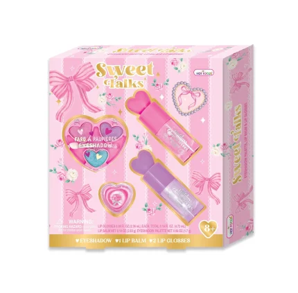 Hot Focus Sweet Talks Heart-Themed Kids Makeup Kit – 3-Colour Eyeshadow Palette, Lip Balm and 2 Lip Glosses for Girls, Ages 8