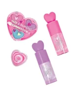 Hot Focus Sweet Talks Heart-Themed Kids Makeup Kit – 3-Colour Eyeshadow Palette, Lip Balm and 2 Lip Glosses for Girls, Ages 8