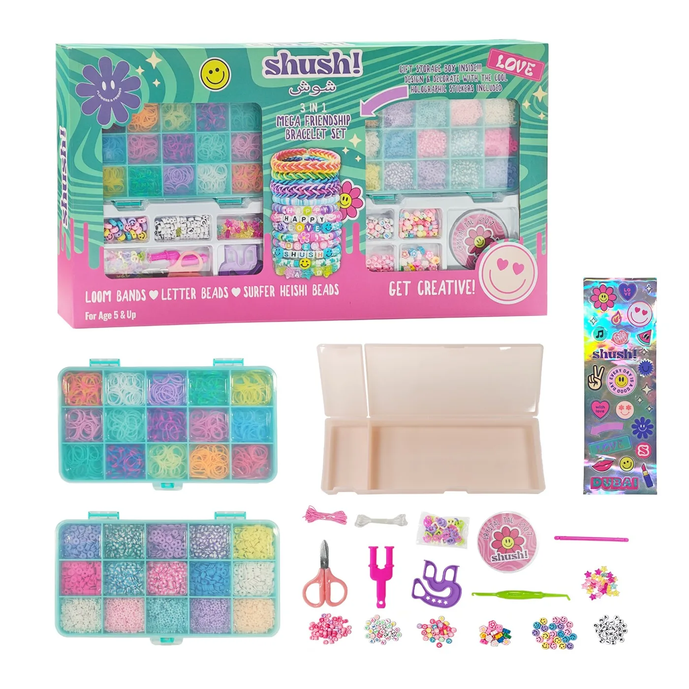 11786_1.webp Shush! Mega Friendship Bracelet Set – Kids Bead and Loom Jewellery Making Kit with Charms for Girls, Ages 5+ - view 4