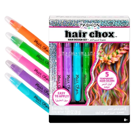 Fashion Angels Hair Chox 5-Pack Temporary Hair Chalk Pens for Girls – 5 Colours, Easy to Apply and Wash Off, Ages 8+