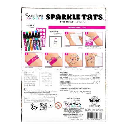 Fashion Angels Sparkle Tats Body Art Set – Shimmery Tattoo Pens with Stencil Sheet for Girls, Ages 8+ - view 2