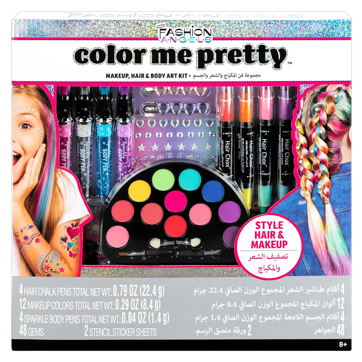 13522_2.webp Fashion Angels Color Me Pretty Makeup, Hair and Body Art Kit – Hair Chalks, Sparkle Tattoo Ink Pens, Face Gems, Ages 8+ - vie