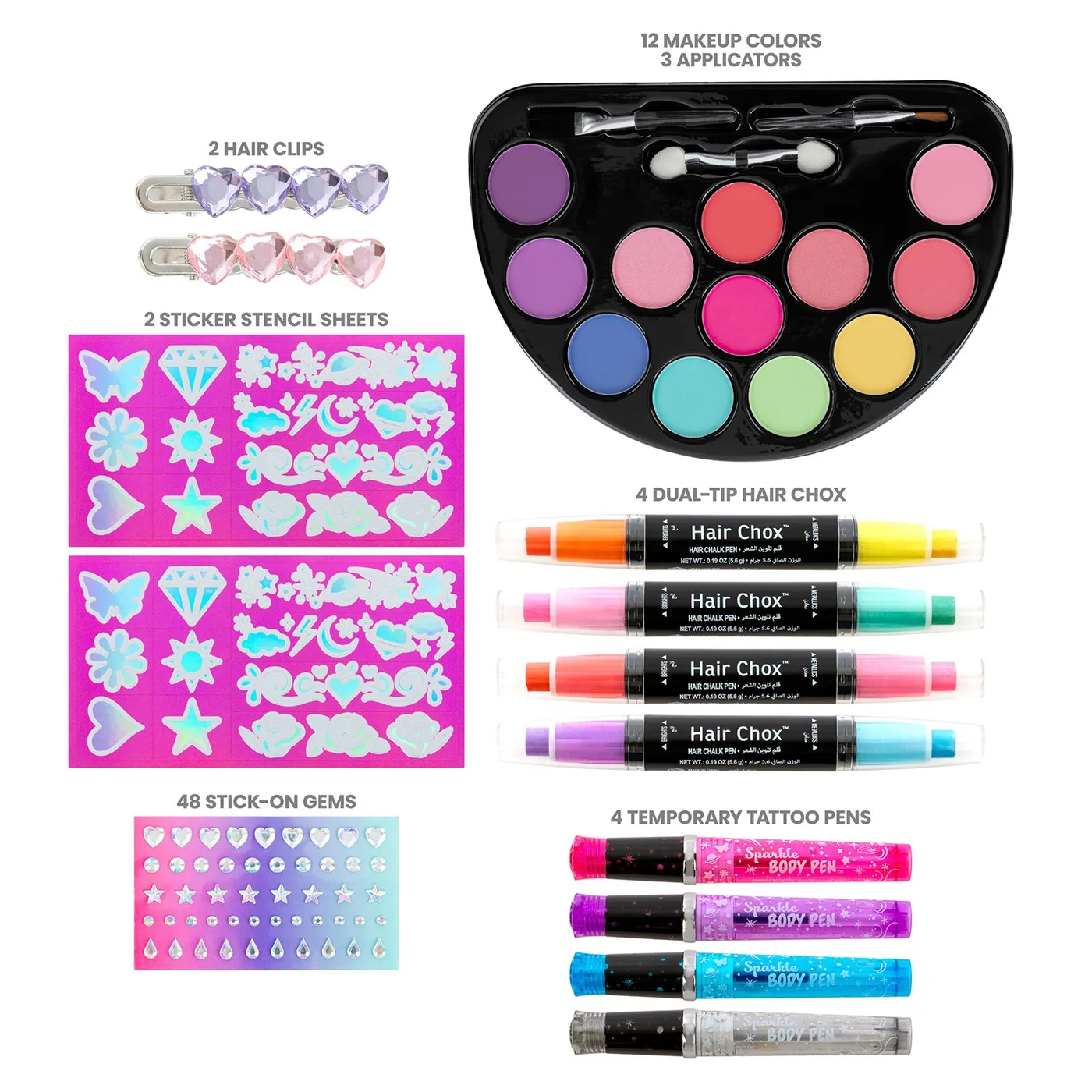 13522_4.webp Fashion Angels Color Me Pretty Makeup, Hair and Body Art Kit – Hair Chalks, Sparkle Tattoo Ink Pens, Face Gems, Ages 8+ - vie