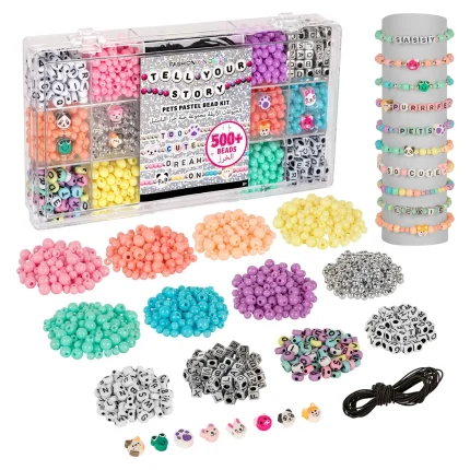 Fashion Angels Tell Your Story Pastel Pets 500+ Bead Set – Alphabet Bead Bracelet Kit for Girls, Ages 8+