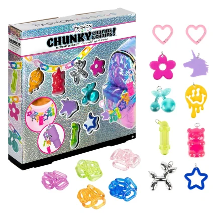 Fashion Angels Chunky Charms & Chains Jewellery Design Kit – 8 Charms and Rainbow Snap Links for Girls, Ages 8+