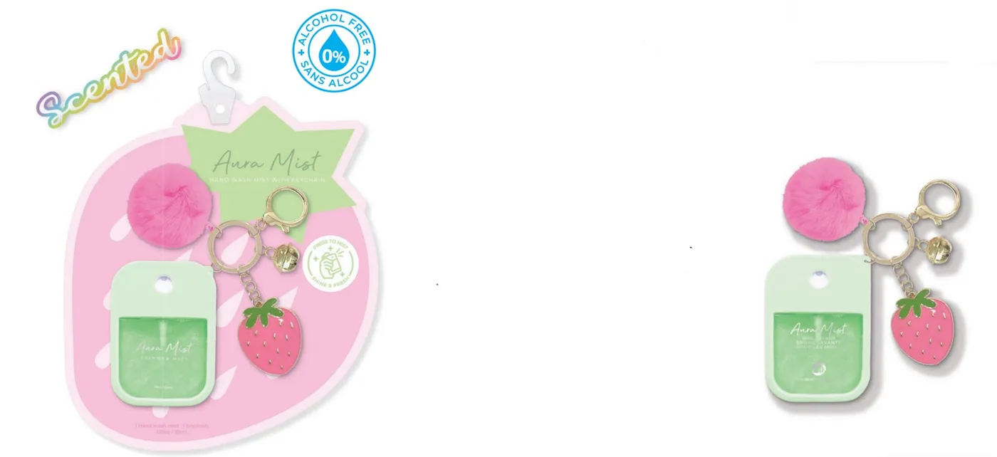 146SB_2.webp Hot Focus Aura Mist 2-in-1 Set – 29.57ml Hand Wash Mist and Pom-Pom Keychain with Strawberry Charm for Girls, Ages 5+ - view
