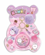 Hot Focus Enchanted Accessories 3-in-1 Kawaii Keychain Set – Cat Lip Balm, Foldable Hair Comb with Mirror for Girls, Ages 5+ 