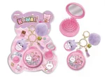 Hot Focus Enchanted Accessories 3-in-1 Kawaii Keychain Set – Cat Lip Balm, Foldable Hair Comb with Mirror for Girls, Ages 5+ 