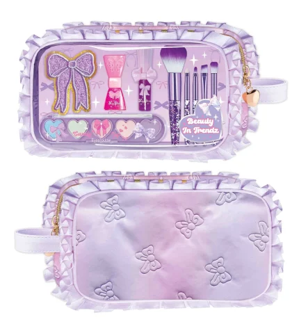 Hot Focus Beauty In Trendz Kids Makeup Kit – Scented Heart Eyeshadow Palette, Peel-Off Nail Polish, Lip Gloss and 5 Glitter B