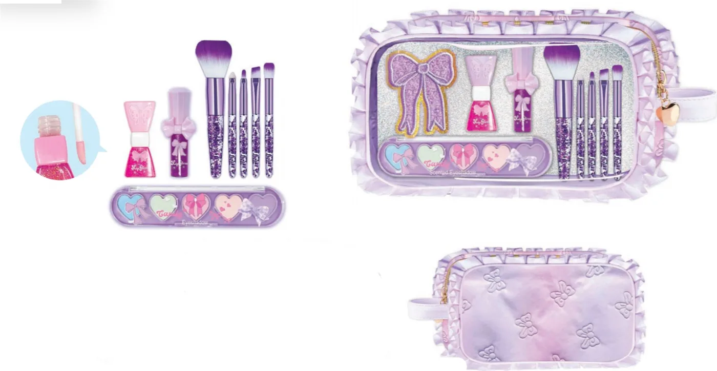 181BT_3.webp Hot Focus Beauty In Trendz Kids Makeup Kit – Scented Heart Eyeshadow Palette, Peel-Off Nail Polish, Lip Gloss and 5 Glitter B