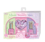 Hot Focus Glam Beauty Day Mini Beauty Set – Heart-Shaped Dual-Colour Glitter Lip Balm and 2 Peel-Off Nail Polishes for Girls,