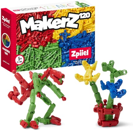 Zpiiel MakerZ 120 – 120-Element Open-Ended Building Set in Red, Yellow, Blue and Green for Kids