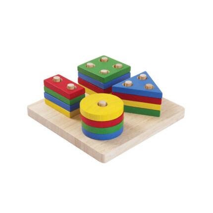 PlanToys Geometric Sorting Board – Wooden Learning Toy for Shape, Color and Counting for Toddlers