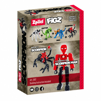 Zpiiel FigZ Scorpion – Buildable Animal Action Figure Building Toy in Black and Red, for Kids