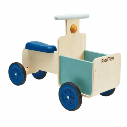 PlanToys Delivery Bike – Orchard Rubberwood Ride-On Bike with Storage Container, 60 kg Capacity, Ages 18 Months+
