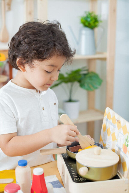 PlanToys Cooking Utensil Set – Wooden Kitchen Tools with Gold-Tinted Metal for Kids - view 2