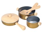 PlanToys Cooking Utensil Set – Wooden Kitchen Tools with Gold-Tinted Metal for Kids