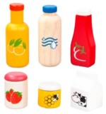 PlanToys Food & Beverage Set – 6 Piece Wooden Pretend Play Food, Beverage and Condiment Set for Kids - view 3