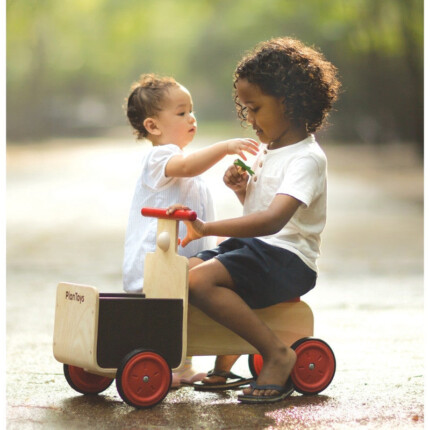 PlanToys Delivery Bike – Wooden Ride-On Toy with Storage Container and Horn for Kids - view 2