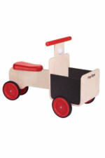 PlanToys Delivery Bike – Wooden Ride-On Toy with Storage Container and Horn for Kids