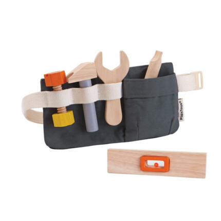 PlanToys Tool Belt – Wooden Pretend Play Tool Set with Hammer, Wrench and Screwdriver for Kids