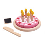PlanToys Birthday Cake Set – Wooden Pretend Play Cake with 6 Slices and Candles, Pink and Brown, for Kids - view 2