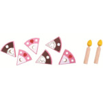 PlanToys Birthday Cake Set – Wooden Pretend Play Cake with 6 Slices and Candles, Pink and Brown, for Kids - view 4