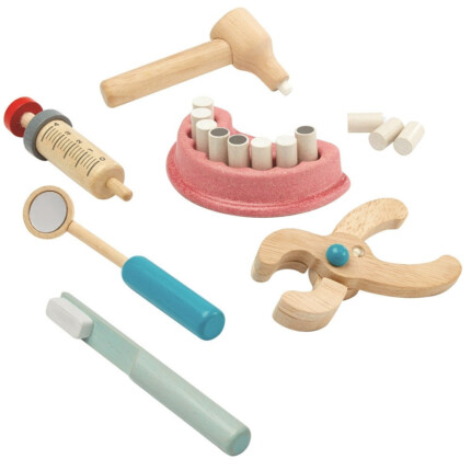 PlanToys Dentist Set – Wooden Pretend Play Dentist Set with 4 Dental Tools and Teeth for Kids - view 2