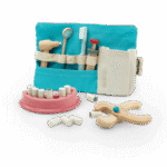PlanToys Dentist Set – Wooden Pretend Play Dentist Set with 4 Dental Tools and Teeth for Kids
