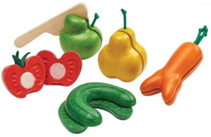 PlanToys Wonky Fruit & Vegetables – Wooden Pretend Play Food Set for Kids - view 2
