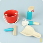 PlanToys Cleaning Set – Wooden 5-Piece Pretend Play Cleaning Toy Set, Red, for Kids - view 2