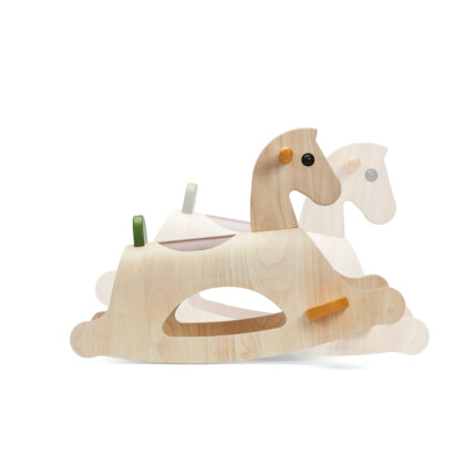 PlanToys Palomino Rocking Horse – Modern Rustic Colorway with Saddle, Parallel Rockers and Safety Stops for Kids - view 2