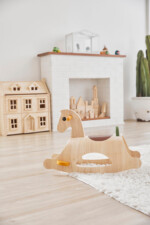 PlanToys Palomino Rocking Horse – Modern Rustic Colorway with Saddle, Parallel Rockers and Safety Stops for Kids - view 3