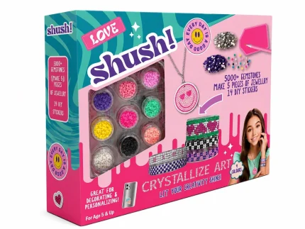 Shush! Crystallize Art Set – Kids Diamond Art Jewellery Making Craft Kit with Crystal Gems for Girls, Ages 5+