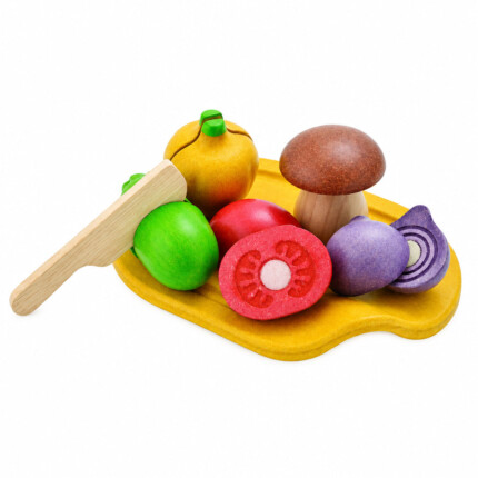 PlanToys Assorted Vegetable Set – Wooden Pretend Play Food with 5 Sliceable Vegetables for Kids - view 2
