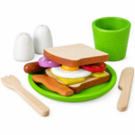 PlanToys Breakfast Set – Wooden Pretend Play Food Set with Plate, Silverware, Egg and Bacon for Kids - view 2
