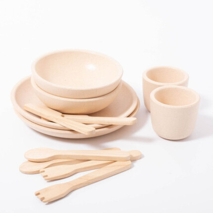 PlanToys Tableware Set – Wooden Pretend Play Dishes, Rubberwood Kids Dish Set, Ages 2+ - view 2